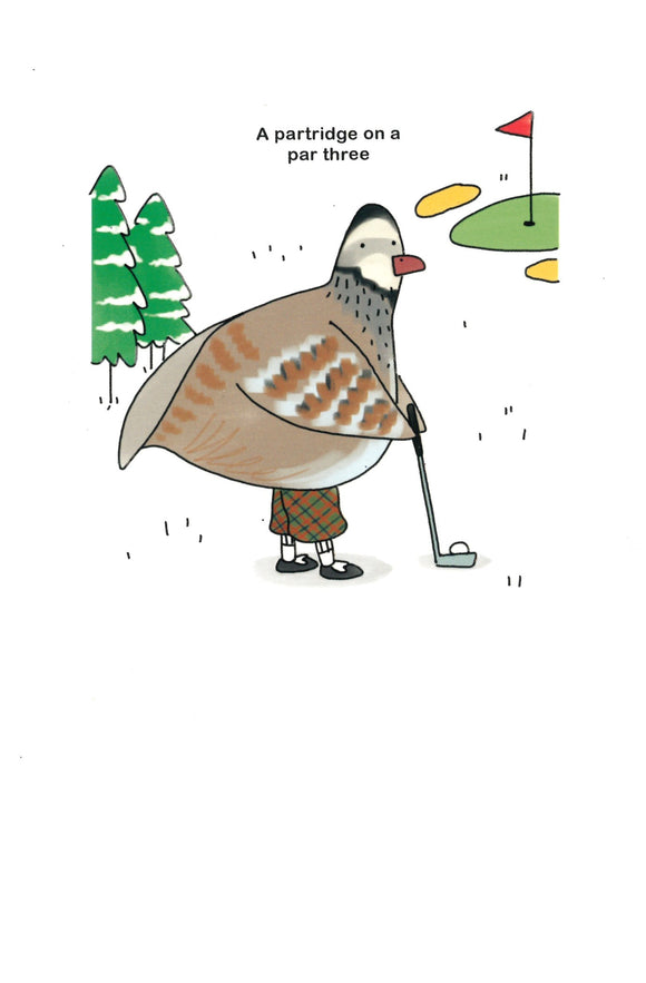 CHRISTMAS CARD HUMOUR PARTRIDGE ON PAR THREE