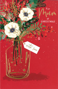 CHRISTMAS CARD MUM FLOWERS IN VASE