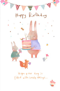 BIRTHDAY CARD BUNNIES WITH CAKE