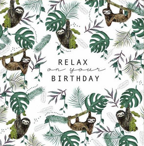 BIRTHDAY CARD SLOTHS RELAX