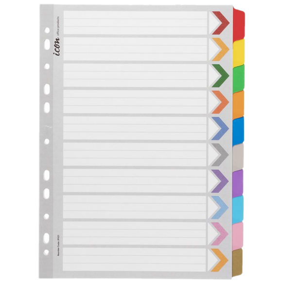 ICON 10-TAB COLOURED REINFORCED DIVIDERS